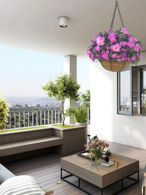 Nettenevime Yapay Çiçek Sarkaç Askılı Makreme Sepette Açelya Lila Çiçek Sepeti - Resim 4