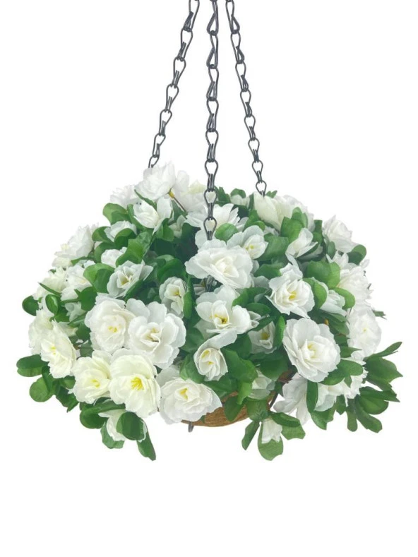Nettenevime Yapay Çiçek Sarkaç Askılı Makreme Sepette Açelya Beyaz Çiçek Sepeti - Resim 3