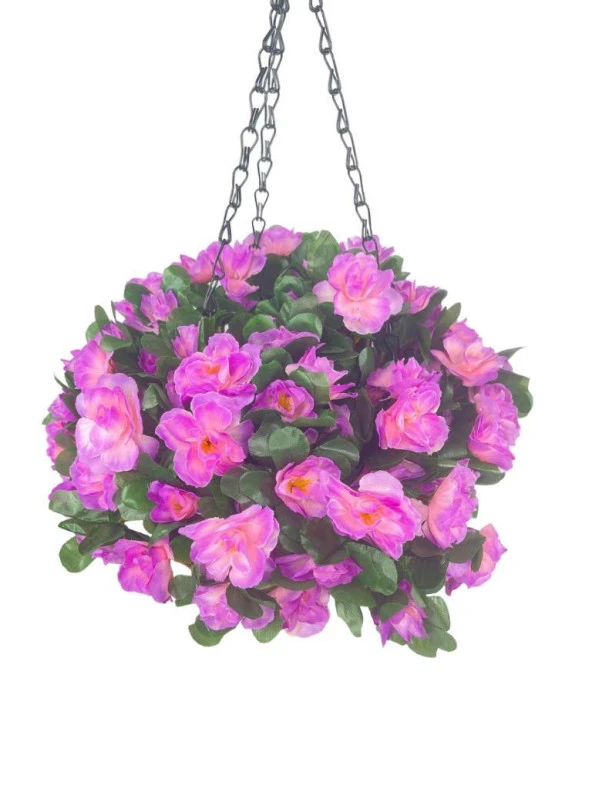 Nettenevime Yapay Çiçek Sarkaç Askılı Makreme Sepette Açelya Lila Çiçek Sepeti - Resim 5