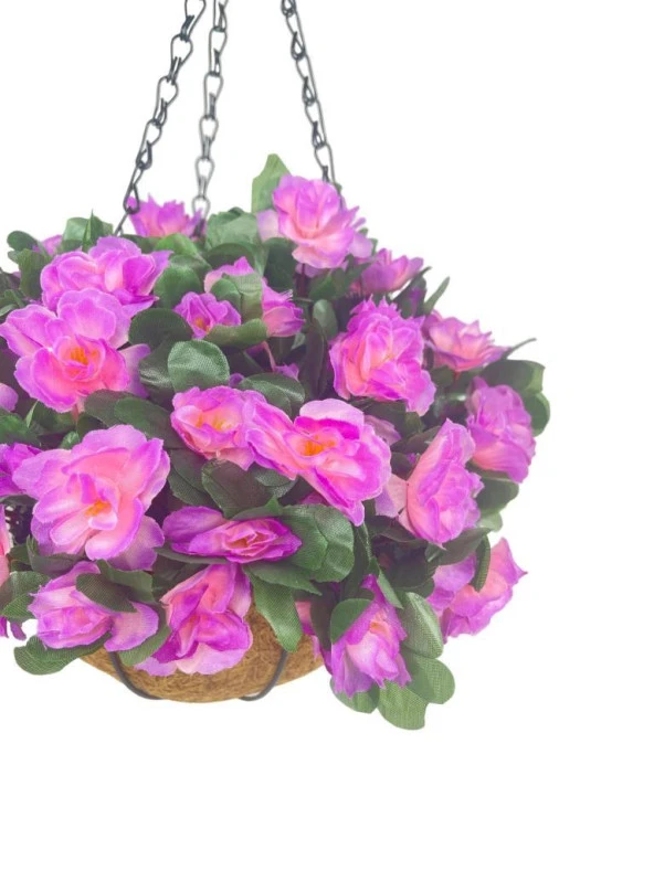 Nettenevime Yapay Çiçek Sarkaç Askılı Makreme Sepette Açelya Lila Çiçek Sepeti - Resim 6