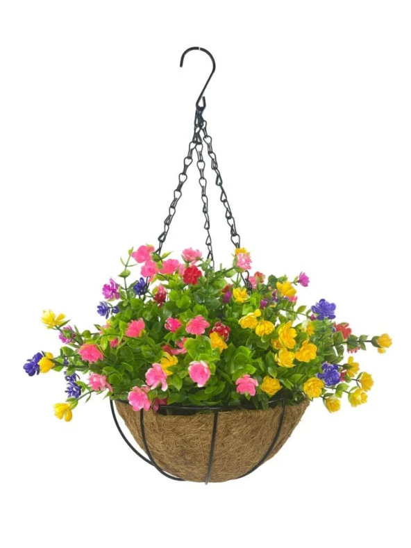 Nettenevime Yapay Çiçek Sarkaç Askılı Makreme Sepette Mineli Şimşir Karışık Renkli Çiçek Sepeti ürün görseli 1