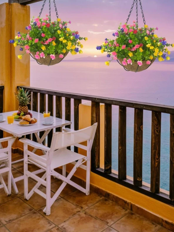 Nettenevime Yapay Çiçek Sarkaç Askılı Makreme Sepette Mineli Şimşir Karışık Renkli Çiçek Sepeti - Resim 3