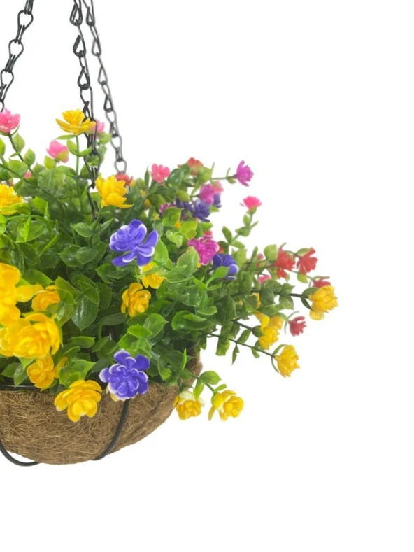 Nettenevime Yapay Çiçek Sarkaç Askılı Makreme Sepette Mineli Şimşir Karışık Renkli Çiçek Sepeti - Resim 6