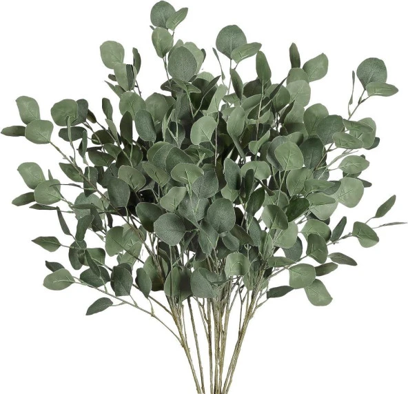 Nettenevime Yapay Çiçek Yeşil Okaliptus Tek Dal Kumaş Yapraklı Uzun Dal 80cm Eucalyptus