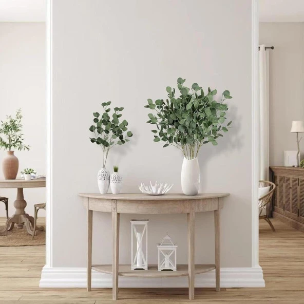 Nettenevime Yapay Çiçek Yeşil Okaliptus Tek Dal Kumaş Yapraklı Uzun Dal 80cm Eucalyptus - Resim 3