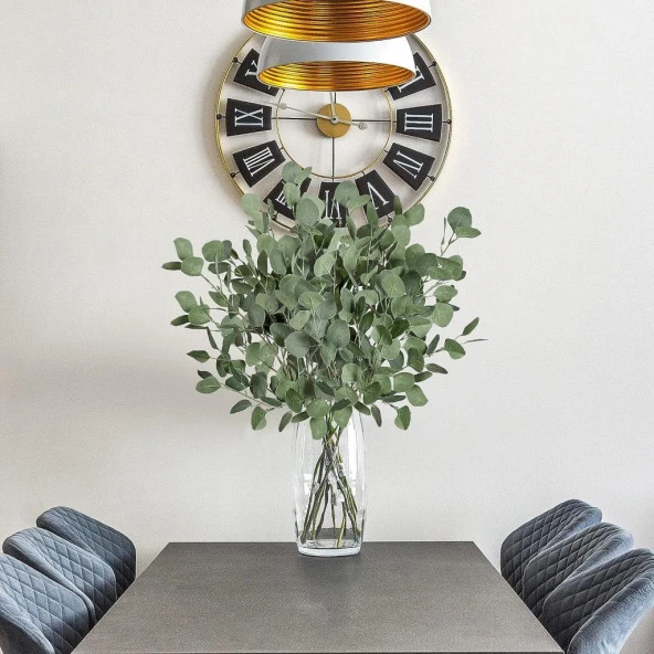 Nettenevime Yapay Çiçek Yeşil Okaliptus Tek Dal Kumaş Yapraklı Uzun Dal 80cm Eucalyptus - Resim 7