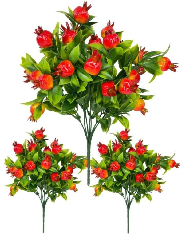 Nettenevime 3lü Set Yapay Nar Demeti Yapay Çiçek 30*20cm Yeşil Yapraklı
