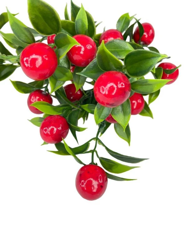 Nettenevime 3lü Set Yapay Kiraz Demeti Yapay Çiçek 30*20cm Yeşil Yapraklı - Resim 4