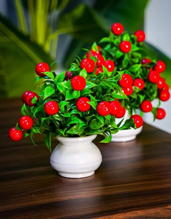 Nettenevime 3lü Set Yapay Kiraz Demeti Yapay Çiçek 30*20cm Yeşil Yapraklı - Resim 5