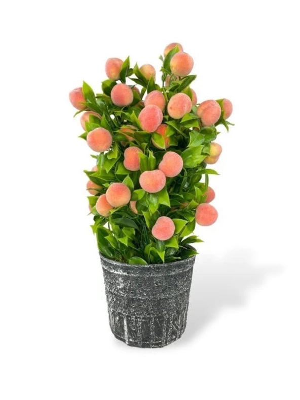 Nettenevime Yapay Çiçek Gri Seramik Saksıda Şeftali Ağacı - Resim 2