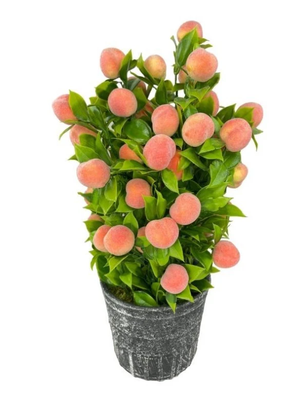 Nettenevime Yapay Çiçek Gri Seramik Saksıda Şeftali Ağacı - Resim 5