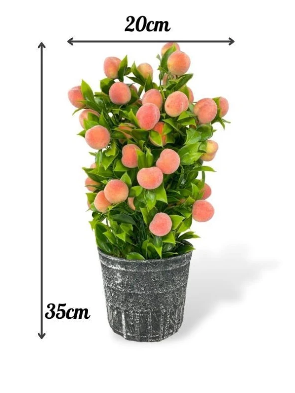 Nettenevime Yapay Çiçek Gri Seramik Saksıda Şeftali Ağacı - Resim 6