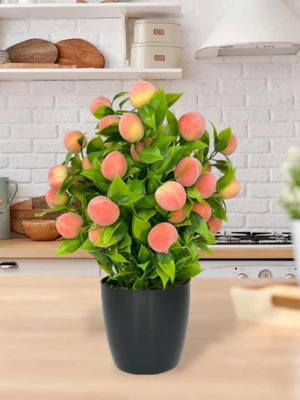 Yapay Çiçek Şeftali Ağacı Siyah Saksıda Şeftali 30cm - 2