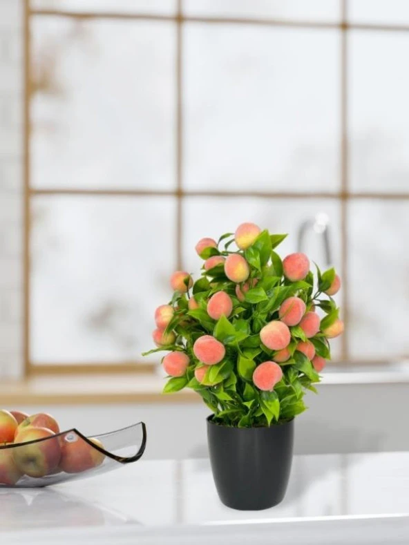 Nettenevime Yapay Çiçek Şeftali Ağacı Siyah Saksıda Şeftali 30cm - 3