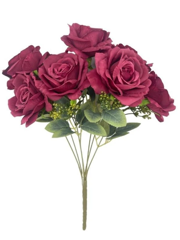 Nettenevime Yapay Çiçek 7li Gül Demeti 40*30cm 1.Kalite Büyükboy BORDO