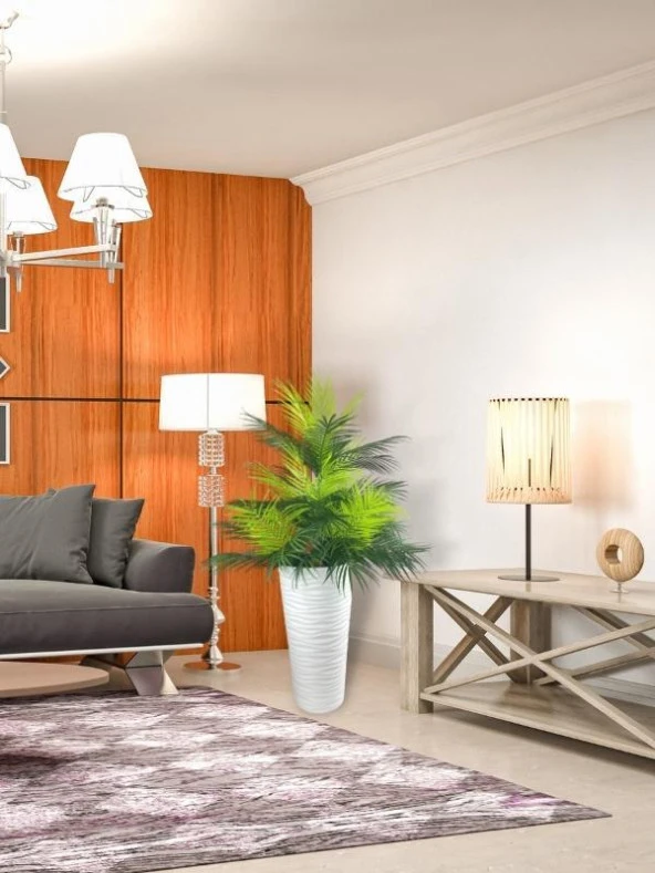 Nettenevime Yapay Çiçek Areka Salon Bitkisi Beyaz Uzun Kumsal Vazoda 130cm 45Yaprak - 3