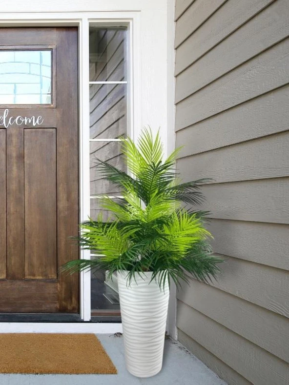 Nettenevime Yapay Çiçek Areka Salon Bitkisi Beyaz Uzun Kumsal Vazoda 130cm 45Yaprak - 4