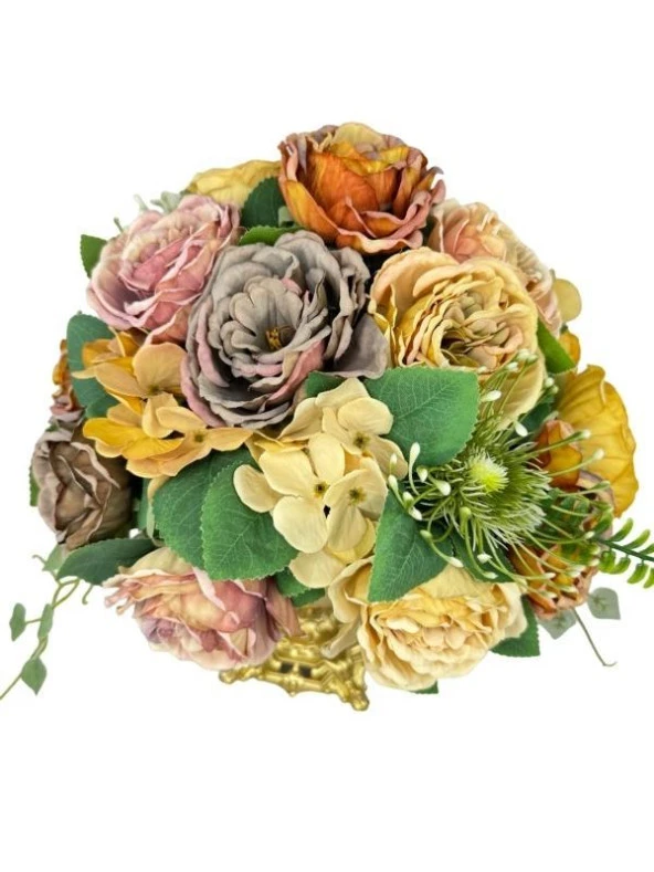 Nettenevime Yapay Çiçek Aranjmanı Büyük Boy Somon Tonlar Gold Metal Vazolu Arajman Nişan Kız İsteme Çiçeği - 5