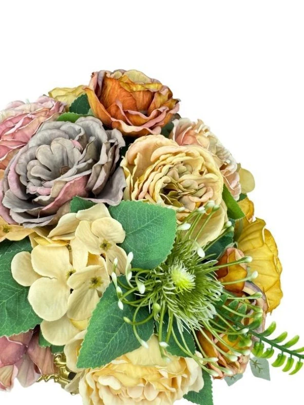 Nettenevime Yapay Çiçek Aranjmanı Büyük Boy Somon Tonlar Gold Metal Vazolu Arajman Nişan Kız İsteme Çiçeği - 6