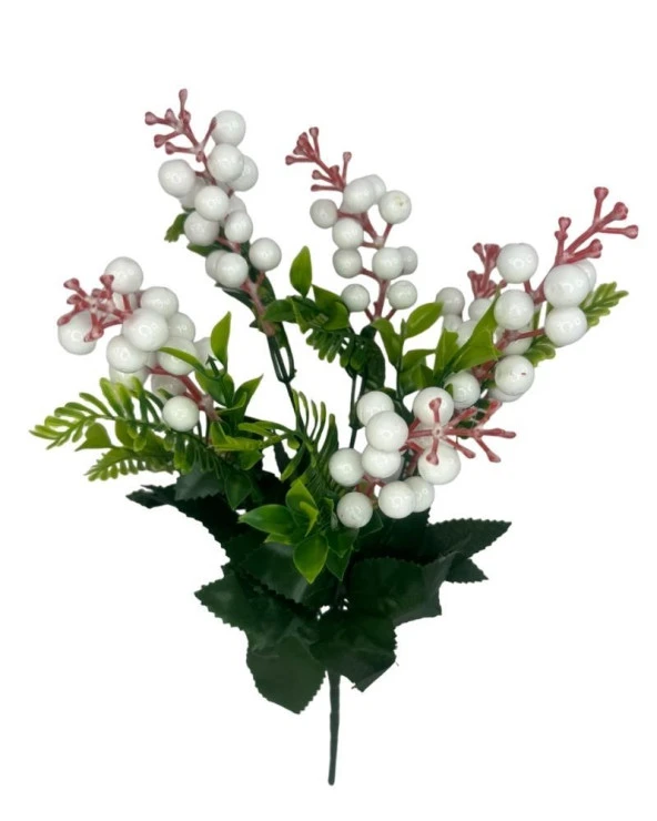 Nettenevime Yapay Çiçek Kokina Demet Beyaz K51 Yılbaşı Çiçeği Christmas White Berry - Resim 4