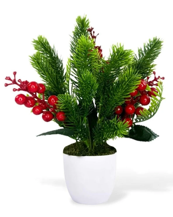 Nettenevime Yapay Çiçek Yılbaşı Çiçeği Kırmızı Kokina Ve Çam Dalı  Beyaz aksıda 30*20cm - Resim 2