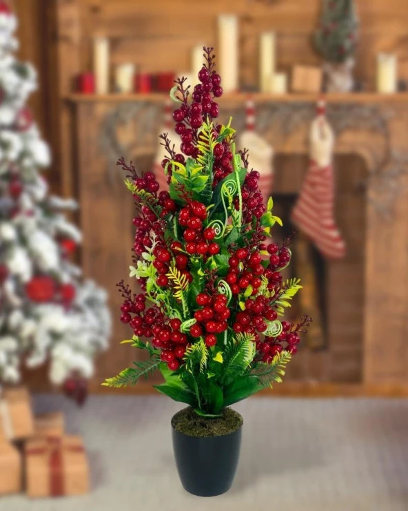 Nettenevime Yılbaşı Ağacı Kokina Siyah Saksıda 55cm Yapay Kokina Çiçeği - 2