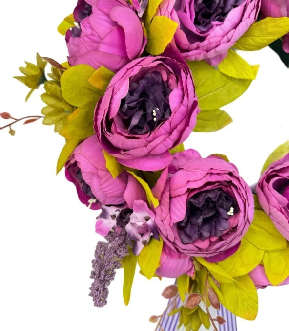 Nettenevime Yapay Çiçek Kapı Süsü Mor Şakayık Marsilya Güllü Yılbaşı Kapı Çelengi - Resim 2