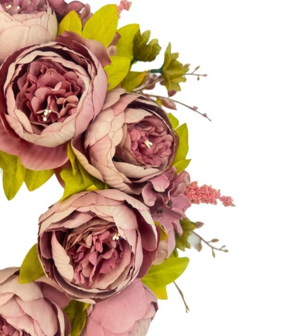 Nettenevime Yapay Çiçek Kapı Süsü Gülkurusu Pudra Marsilya Güllü Şakayık Yılbaşı Kapı Çelengi - Resim 3