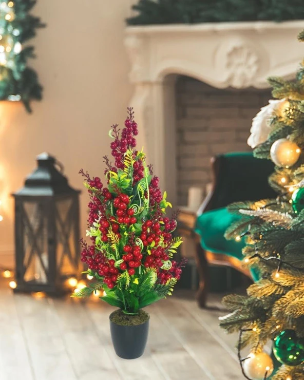 Nettenevime Yılbaşı Ağacı Kokina Siyah Saksıda 55cm Yapay Kokina Çiçeği - 3