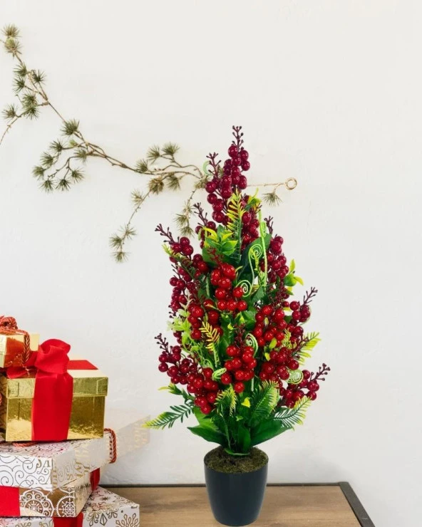 Nettenevime Yılbaşı Ağacı Kokina Siyah Saksıda 55cm Yapay Kokina Çiçeği - 4