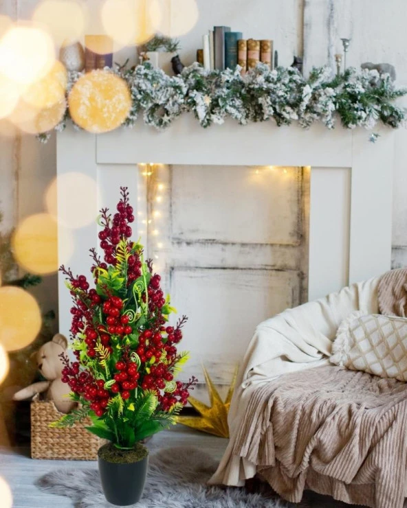 Nettenevime Yılbaşı Ağacı Kokina Siyah Saksıda 55cm Yapay Kokina Çiçeği - 5