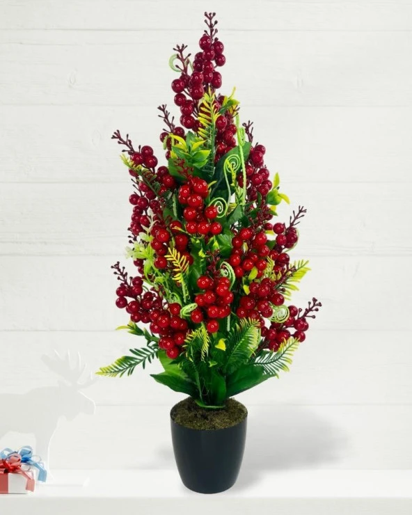 Nettenevime Yılbaşı Ağacı Kokina Siyah Saksıda 55cm Yapay Kokina Çiçeği - 8