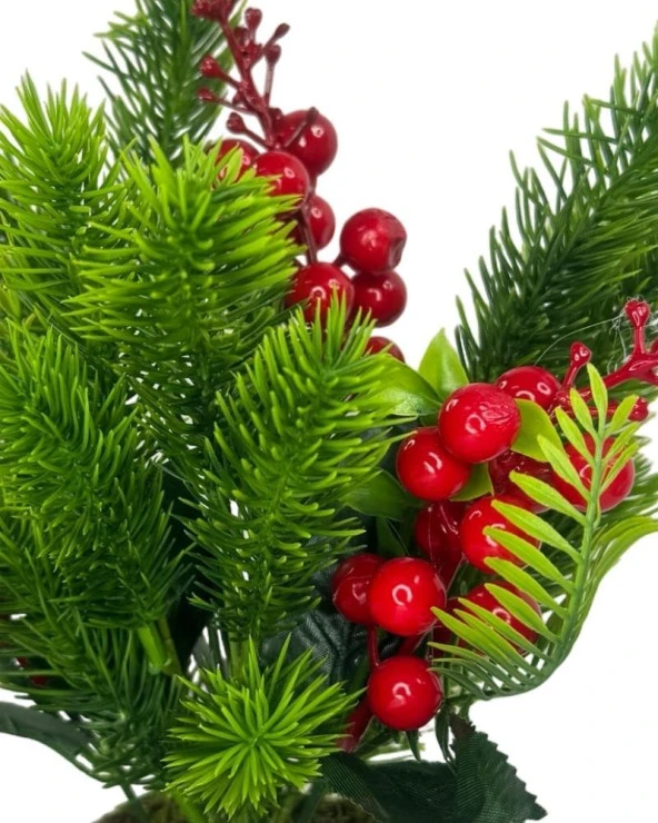 Nettenevime Yapay Çiçek Yılbaşı Çiçeği Kırmızı Kokina Ve Çam Dalı  Beyaz aksıda 30*20cm - Resim 3