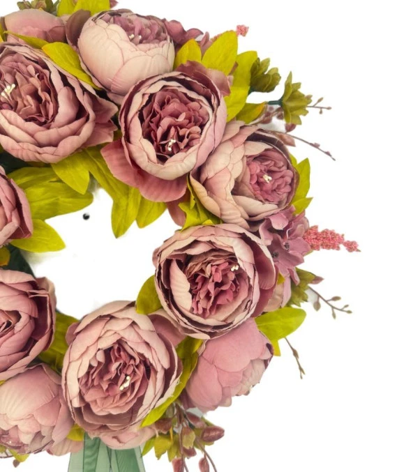 Nettenevime Yapay Çiçek Kapı Süsü Gülkurusu Pudra Marsilya Güllü Şakayık Yılbaşı Kapı Çelengi - Resim 4