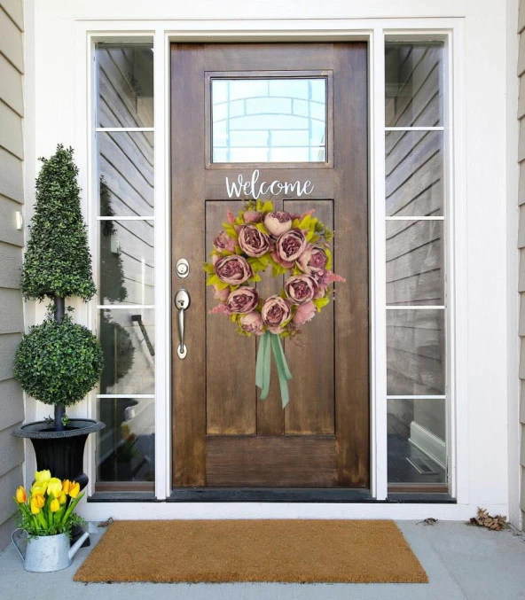 Nettenevime Yapay Çiçek Kapı Süsü Gülkurusu Pudra Marsilya Güllü Şakayık Yılbaşı Kapı Çelengi - Resim 6