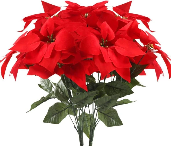 Yapay Çiçek Atatürk Çiçeği Kırmızı Demet Kadife Dokulu Christmas Flower - 3