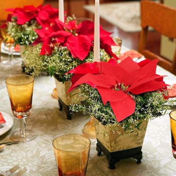 Nettenevime Yapay Çiçek Atatürk Çiçeği Kırmızı Demet Kadife Dokulu Christmas Flower - 4