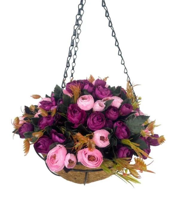 Nettenevime Yapay Çiçek Sarkaç Askılı Makreme Sepette Erengül Mor Pembe Çiçek Sepeti - Resim 2