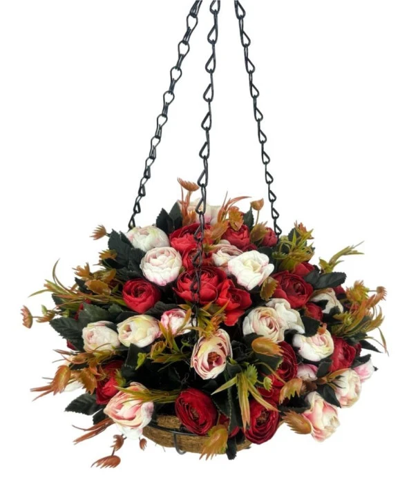 Nettenevime Yapay Çiçek Sarkaç Askılı Makreme Sepette Erengül Kırmızılı Çiçek Sepeti - Resim 2