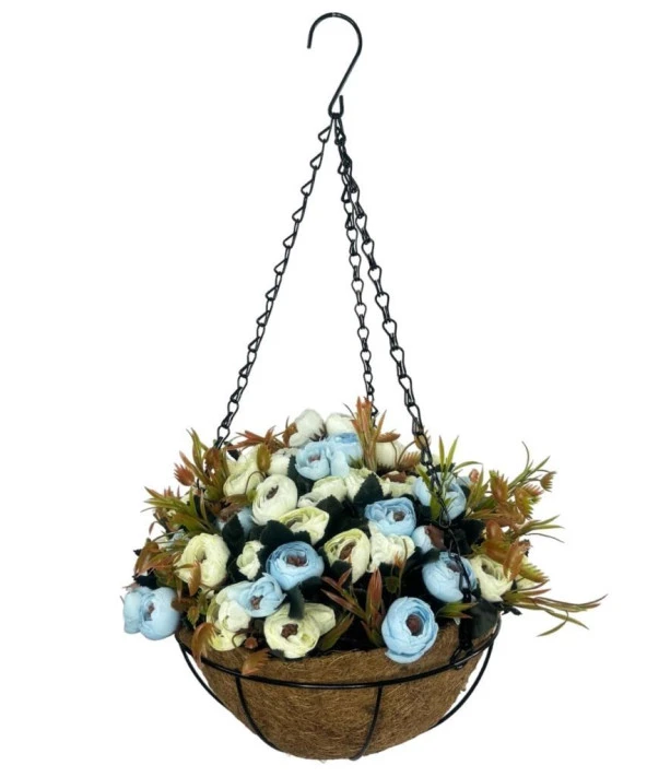 Nettenevime Yapay Çiçek Sarkaç Askılı Makreme Sepette Erengül Mavi Çiçek Sepeti ürün görseli 1
