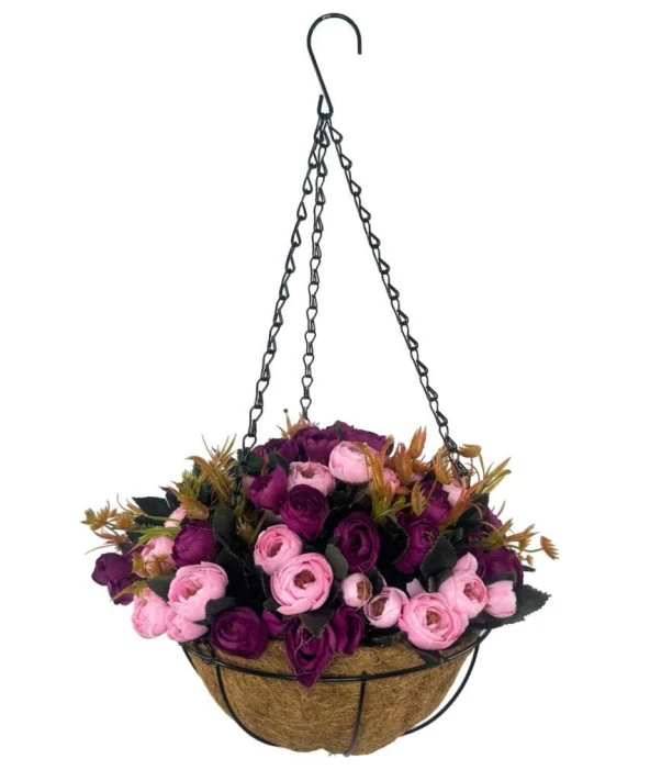 Nettenevime Yapay Çiçek Sarkaç Askılı Makreme Sepette Erengül Mor Pembe Çiçek Sepeti - Resim 4