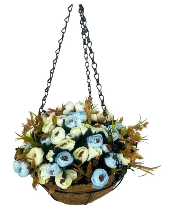 Nettenevime Yapay Çiçek Sarkaç Askılı Makreme Sepette Erengül Mavi Çiçek Sepeti - Resim 2