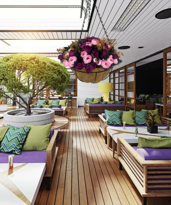 Nettenevime Yapay Çiçek Sarkaç Askılı Makreme Sepette Erengül Mor Pembe Çiçek Sepeti - Resim 5