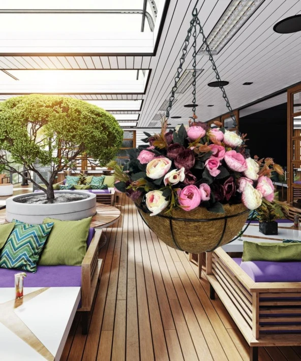 Nettenevime Yapay Çiçek Sarkaç Askılı Makreme Sepette Erengül Bordo Pembe Çiçek Sepeti - Resim 6