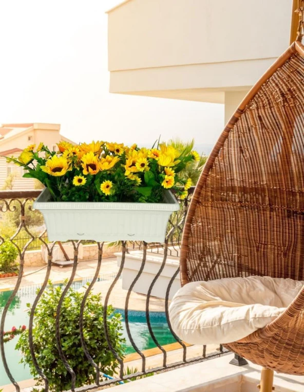 Nettenevime Yapay Çiçek Sarı Ay Çiçeği Papatya Küpeşte Askılı Saksıda Balkon Çiçeği Çiçek Sepeti - Resim 3