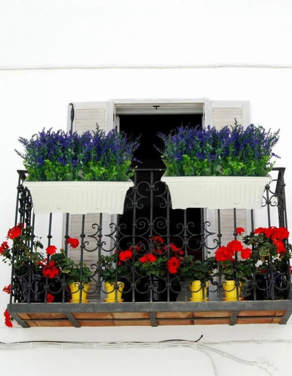 Nettenevime Yapay Çiçek Mor Lavanta Küpeşte Askılı Saksıda Balkon Çiçeği Çiçek Sepeti - Resim 2
