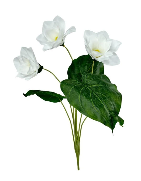 Nettenevime Nettenevime Yapay Çiçek Islak Manolya Gerçek Dokulu 3 Kafa Magnolia BEYAZ ürün görseli
