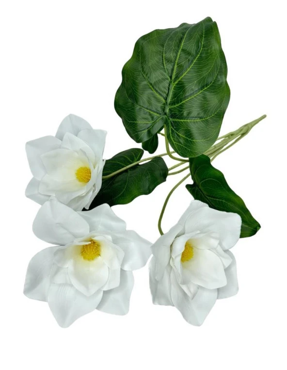 Nettenevime Nettenevime Yapay Çiçek Islak Manolya Gerçek Dokulu 3 Kafa Magnolia BEYAZ - Resim 3