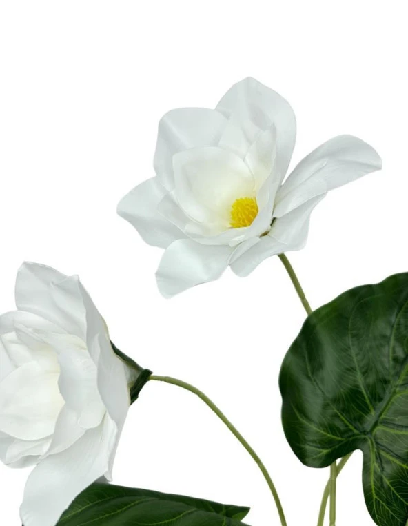 Nettenevime Nettenevime Yapay Çiçek Islak Manolya Gerçek Dokulu 3 Kafa Magnolia BEYAZ - Resim 4