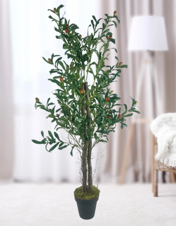 Nettenevime Yapay Zeytin Ağacı 125cm İki Gövdeli Salex Doğal Gerçek Görünümlü Yapay Ağaç ürün görseli 1